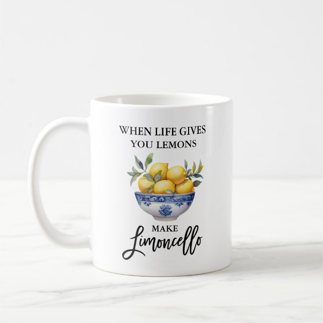 Brush Script Watercolor Lemons Limoncello  Coffee Mug (Left)