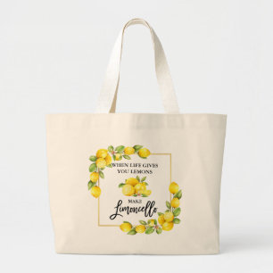 Brush Script Watercolor Lemons Limoncello Large Tote Bag