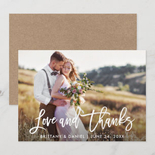 Brush Script Wedding Love and Thanks Kraft Card