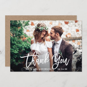 Brush Script Wedding Photo Kraft Thank You Card
