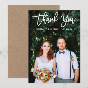 Brush Script Wedding Photo Kraft Thank You Card Wt