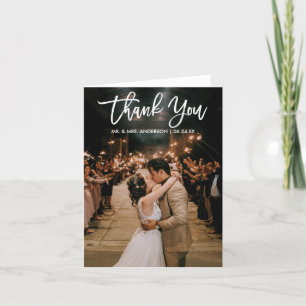 Brush Script Wedding Photo Thank You Modern Note Card