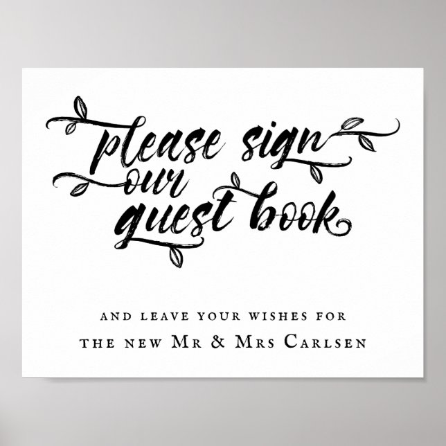 Brush Script Wedding Please Sign Guestbook (Front)