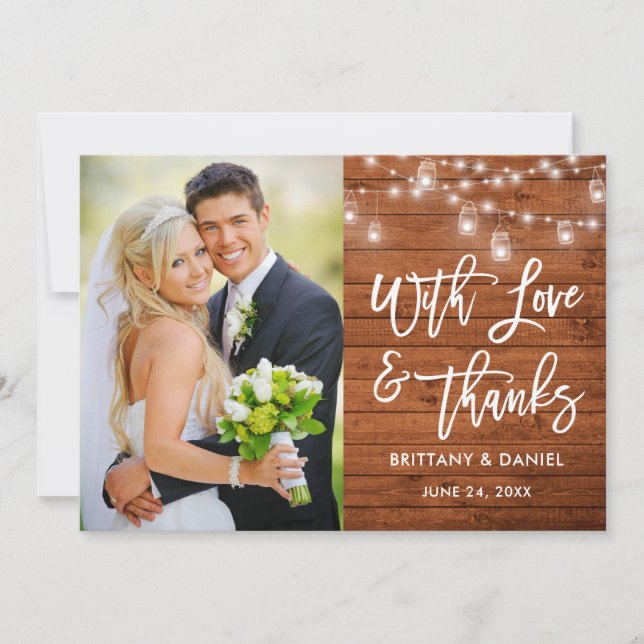 Brush Script Wood Lights Amour et Merci Mariage (Devant)