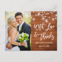 Brush Script Wood Lights Love and Thanks Wedding