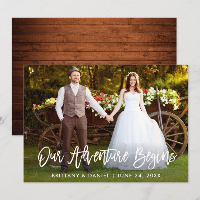 Brush Script Wood Our Adventure Begins Card (Front/Back)