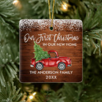 Brush Script Wood Snow 1st Christmas Home Truck