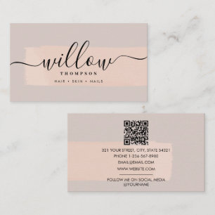 Brush Stroke Blush Pink QR Code Business Card
