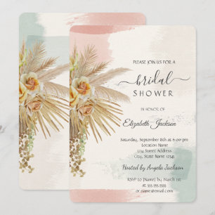 Brush Stroke,Boho Flowers Bridal Shower  Invitation