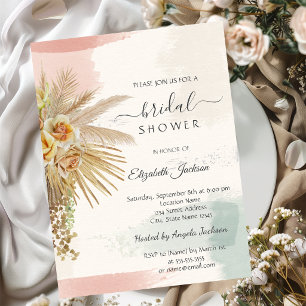 Brush Stroke,Boho Flowers Bridal Shower Invitation