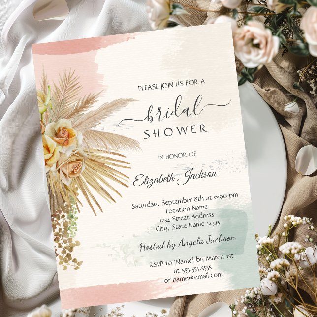 Brush Stroke,Boho Flowers Bridal Shower  Invitation (Creator Uploaded)