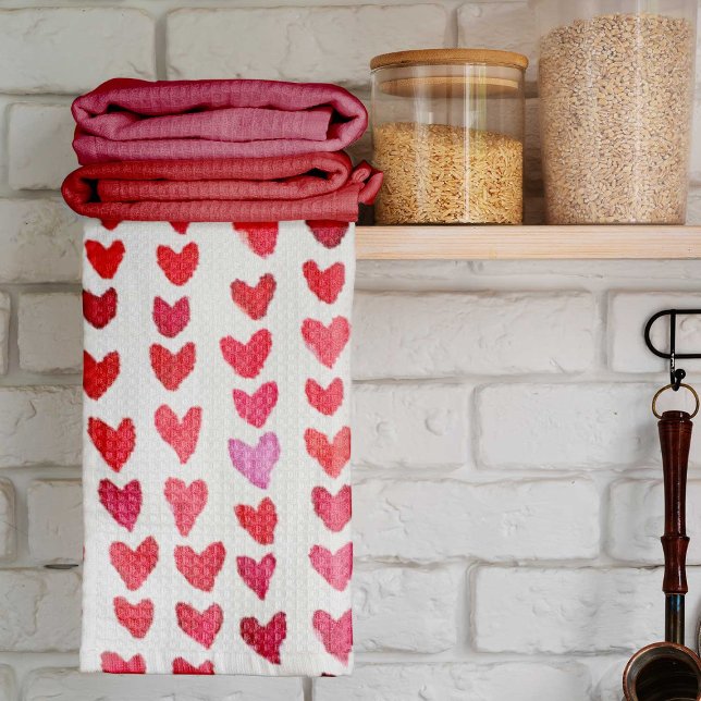 Brush stroke hearts - red and pink kitchen towel (Creator Uploaded)