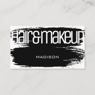Brush Stroke Modern Black and White Beauty Salon Business Card