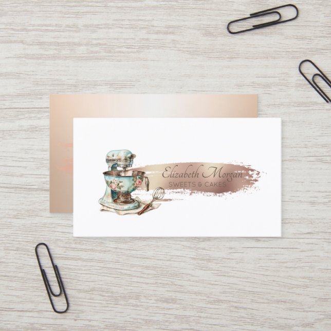  Brush Stroke Pastry Hand Tools Vintage Mixer Business Card (Front/Back In Situ)