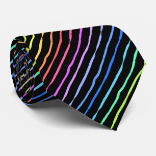 Brush Stroke Rainbow Striped Black Two-sided Tie