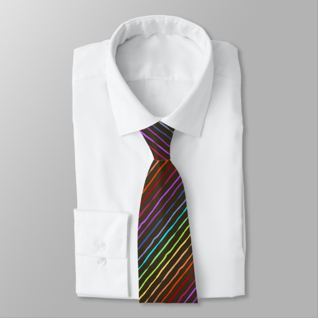 Brush Stroke Rainbow Striped Brown Two-sided Tie (Tied)