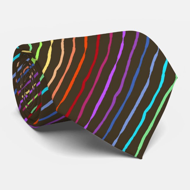 Brush Stroke Rainbow Striped Brown Two-sided Tie (Rolled)