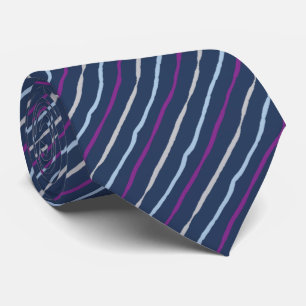 Brush Stroke Striped Navy & Violet Two-sided Tie