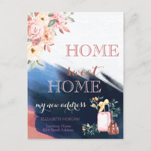 Brush Stroke,Suitcase Floral New Address Announcement Postcard