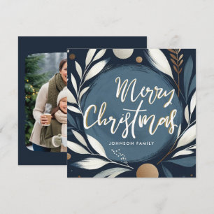 Brush stroke wreath Blue Merry Christmas  Holiday Card