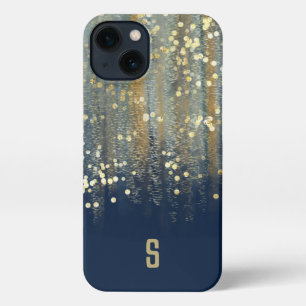 Brush Strokes and Confetti Dots with Gold Monogram iPhone 13 Case