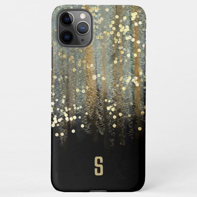 Brush Strokes and Confetti Dots with Gold Monogram iPhone Case (Back)