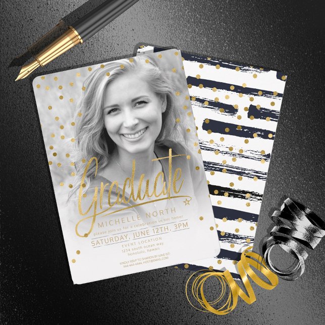 Brush Strokes & Confetti Black Gold ID511 Invitation (Creator Uploaded)