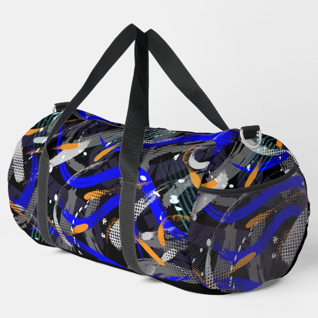 Brush Strokes Geometric Elements in Collage  Duffle Bag (Right Corner)