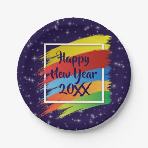Brush Strokes Happy New Year 20xx Party 7" Paper Plate