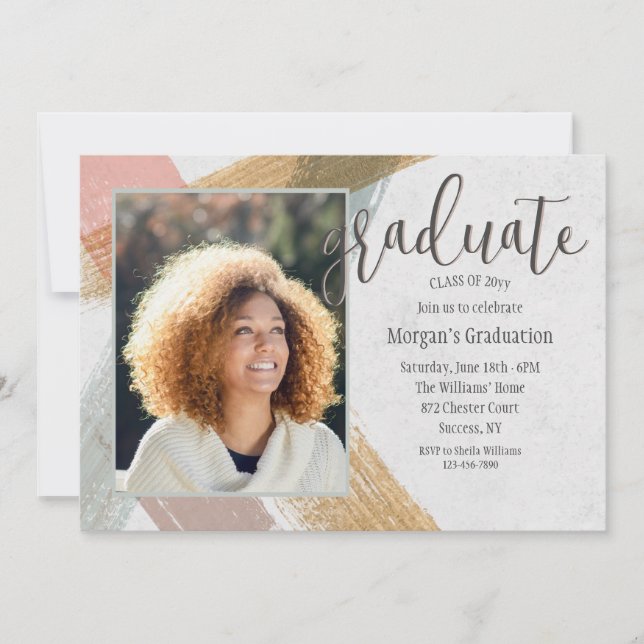 Brush Strokes Photo Graduation Invitation (Devant)