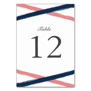 Brush Strokes Table Number Card   Navy Coral