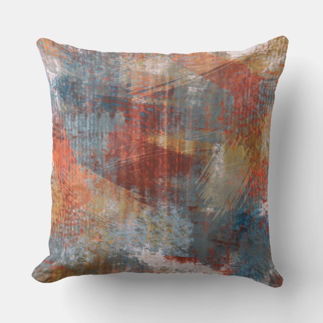 Brush Strokes Texture Abstract Pattern Red Blue Throw Pillow (Front)