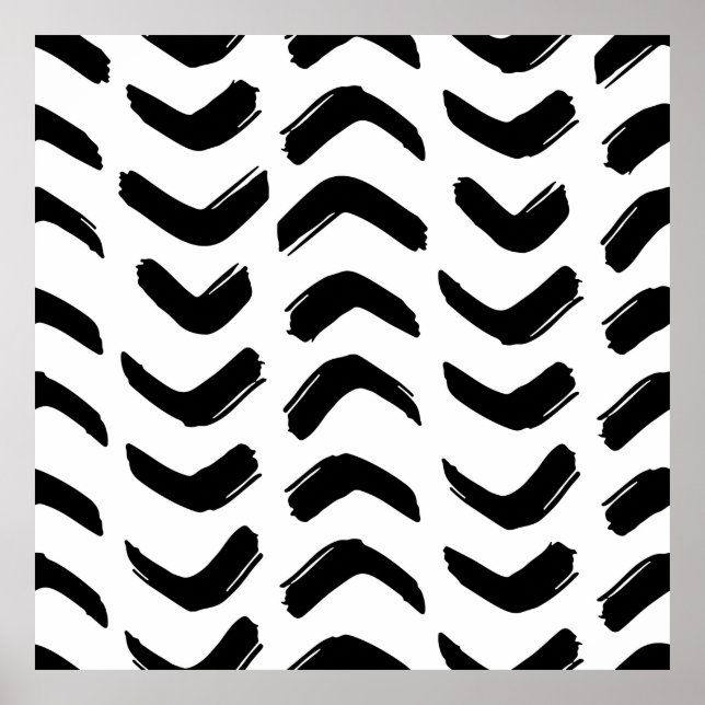 Brush strokes vintage seamless pattern. Black and  Poster (Front)