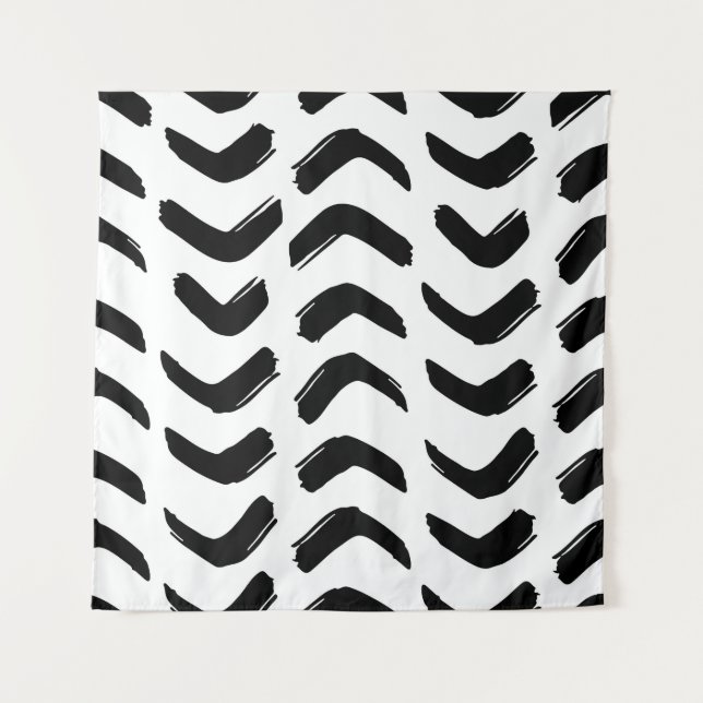 Brush strokes vintage seamless pattern. Black and  Tapestry (Front)