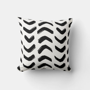 Brush strokes vintage seamless pattern. Black and  Throw Pillow