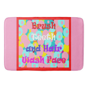 Brush Teeth Hair Wash Face fun kids bright design  Bath Mat