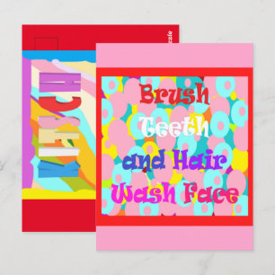 Brush Teeth Hair Wash Face fun kids bright design Postcard