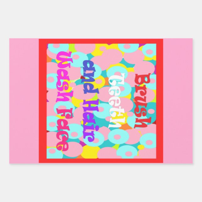 Brush Teeth Hair Wash Face fun kids bright design  Wrapping Paper Sheet (Front)