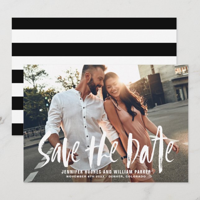 Brush Typography Photo Save the Date Announcement (Front/Back)