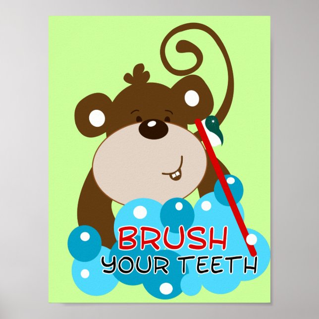 Brush Your Teeth Monkey Bathroom Art Print (Front)