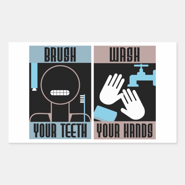Brush your Teeth Wash your Hands Retro Reminder Sticker (Front)