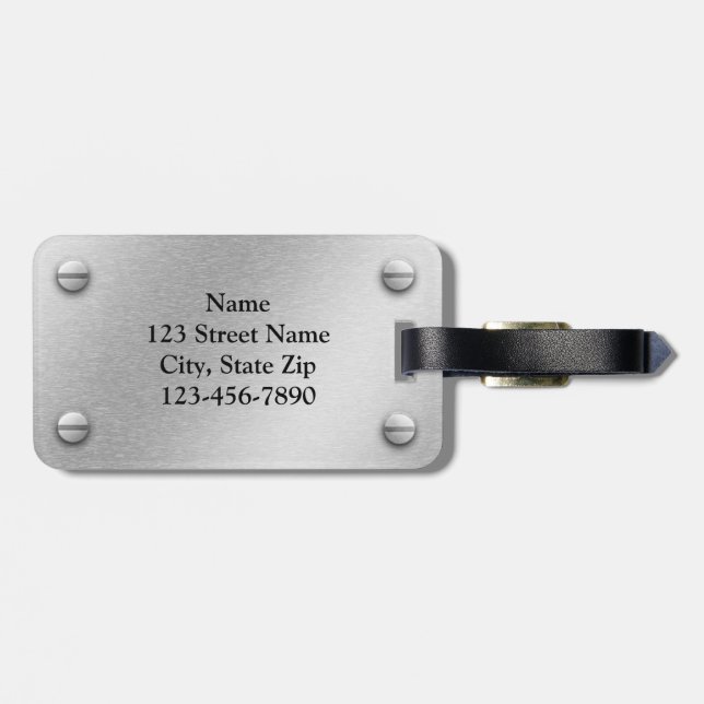 Brushed Aluminum and Screws Effect Luggage Tag (Back Horizontal)
