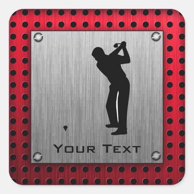 Brushed Aluminum look Golfer Square Sticker (Front)