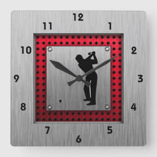 Brushed Aluminum look Golfer Square Wall Clock