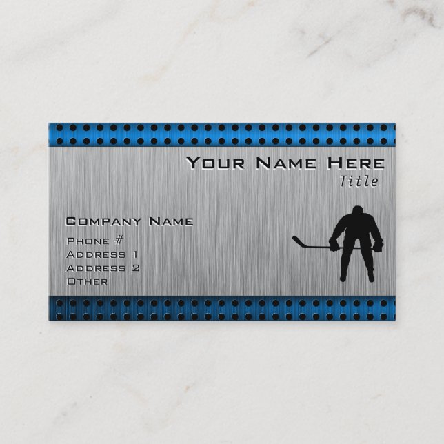 Brushed Aluminum look Hockey Business Card (Front)