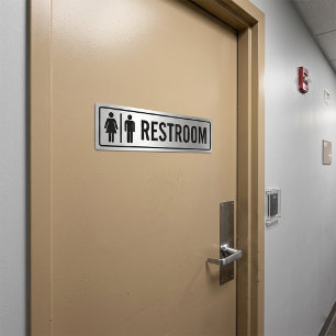Brushed Aluminum Look Restroom Sign Bumper Sticker