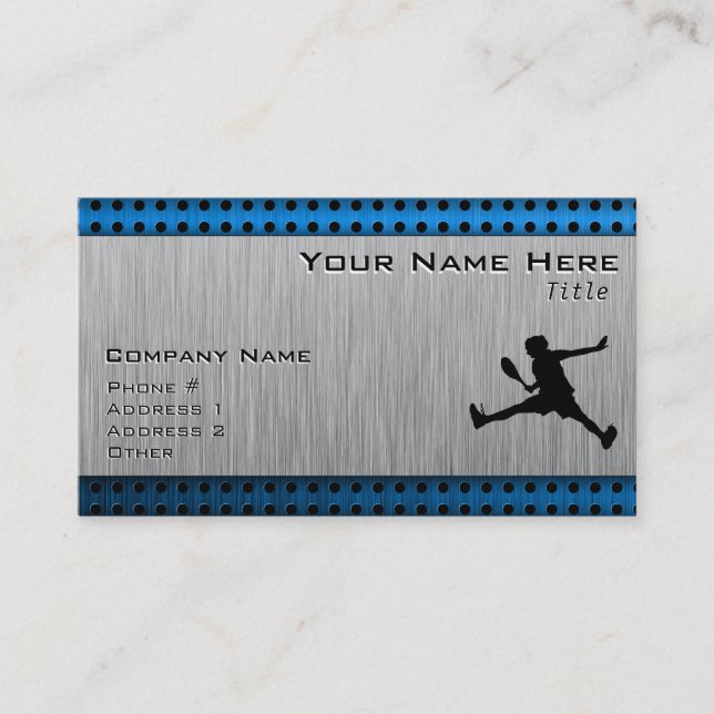 Brushed Aluminum look Tennis Business Card (Front)