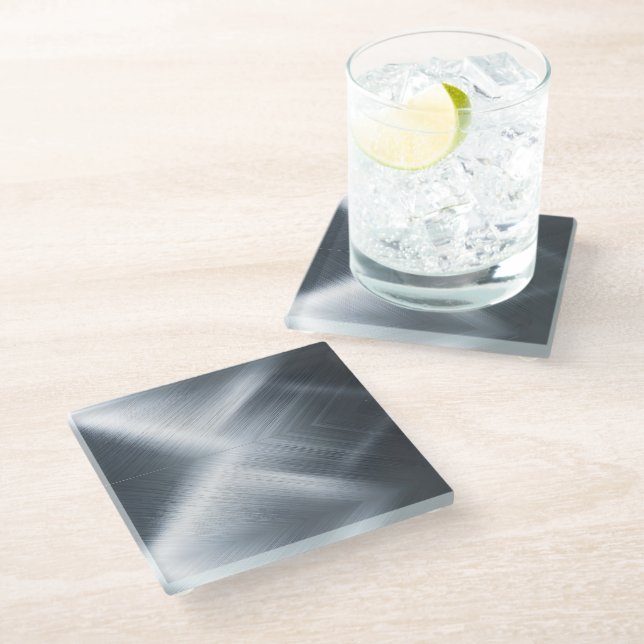 Brushed Aluminum Macro Texture Glass Coaster (Angled)