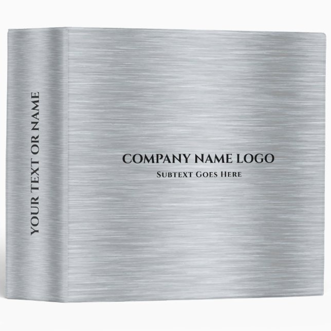 Brushed Aluminum Metallic Texture Print 3 Ring Bin Binder (Front/Spine)