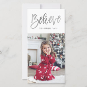 Brushed Believe Silver Holiday Photo Card